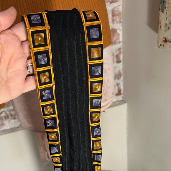 Gold Squares Hand Crafted Obi belt upcycled silk ties cummerbund Cinch OS - Picture 7 of 16